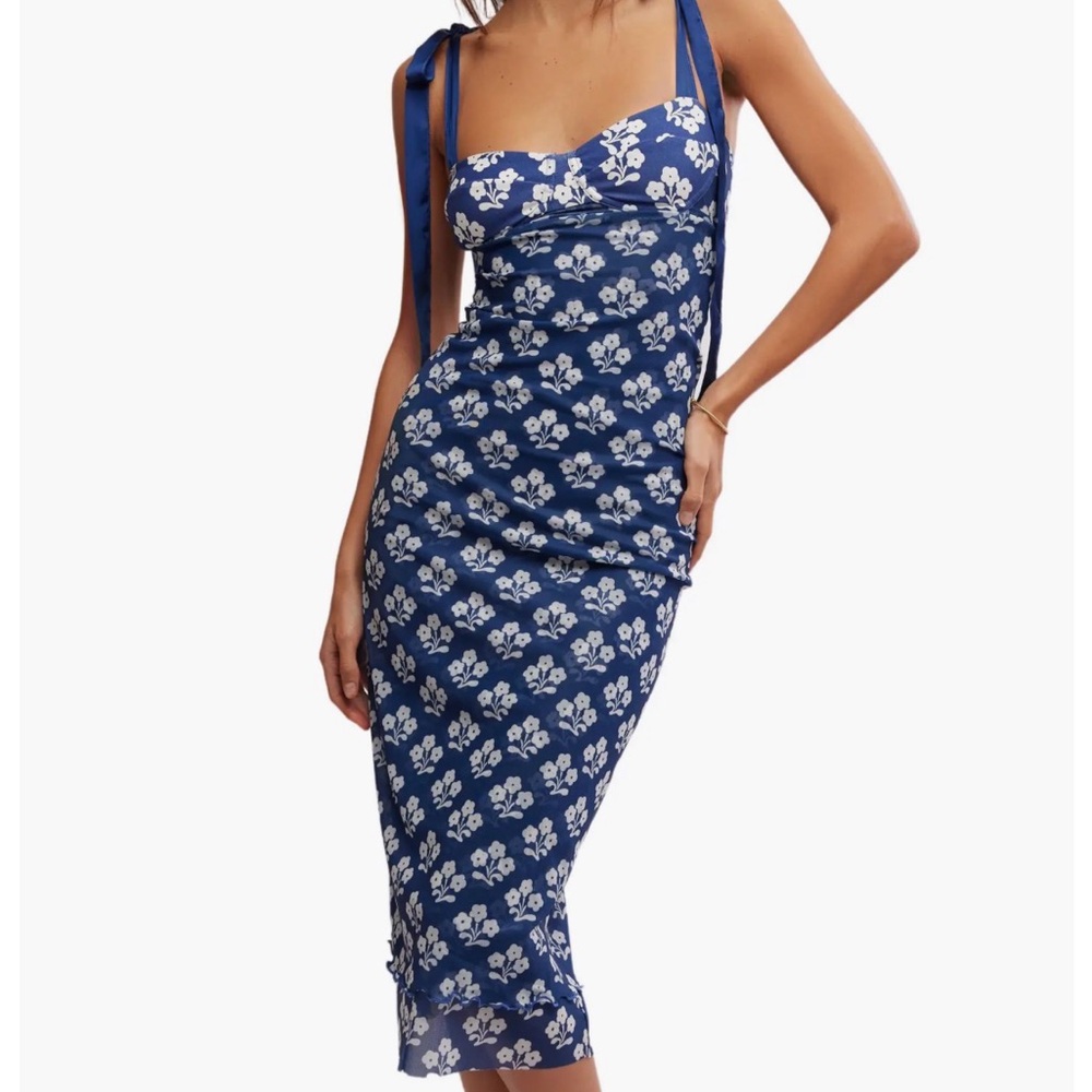 Free People Navy and White Floral Dress